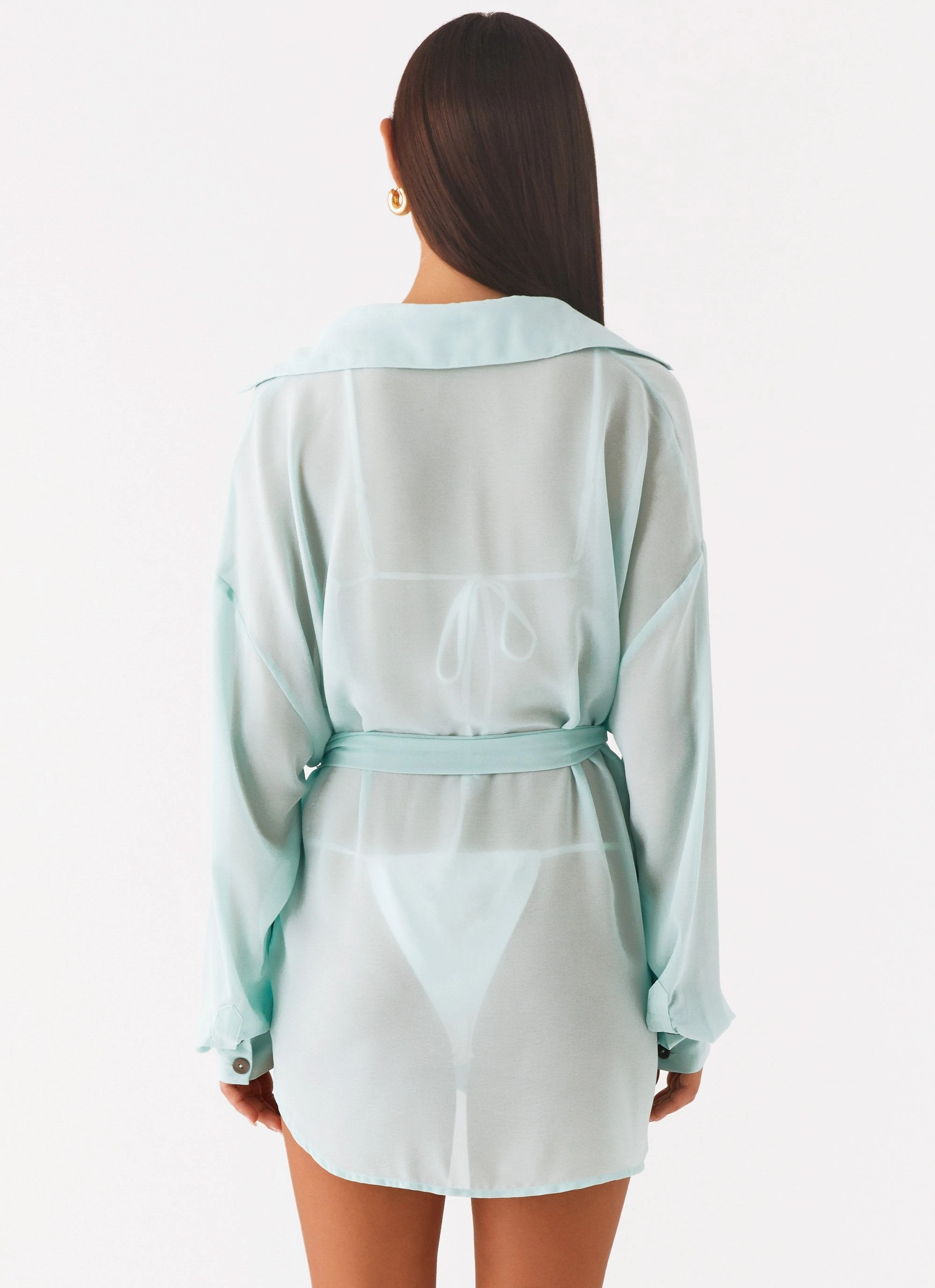 Bonded Seam Construction Miley Oversized Chiffon Shirt - Pale Blue