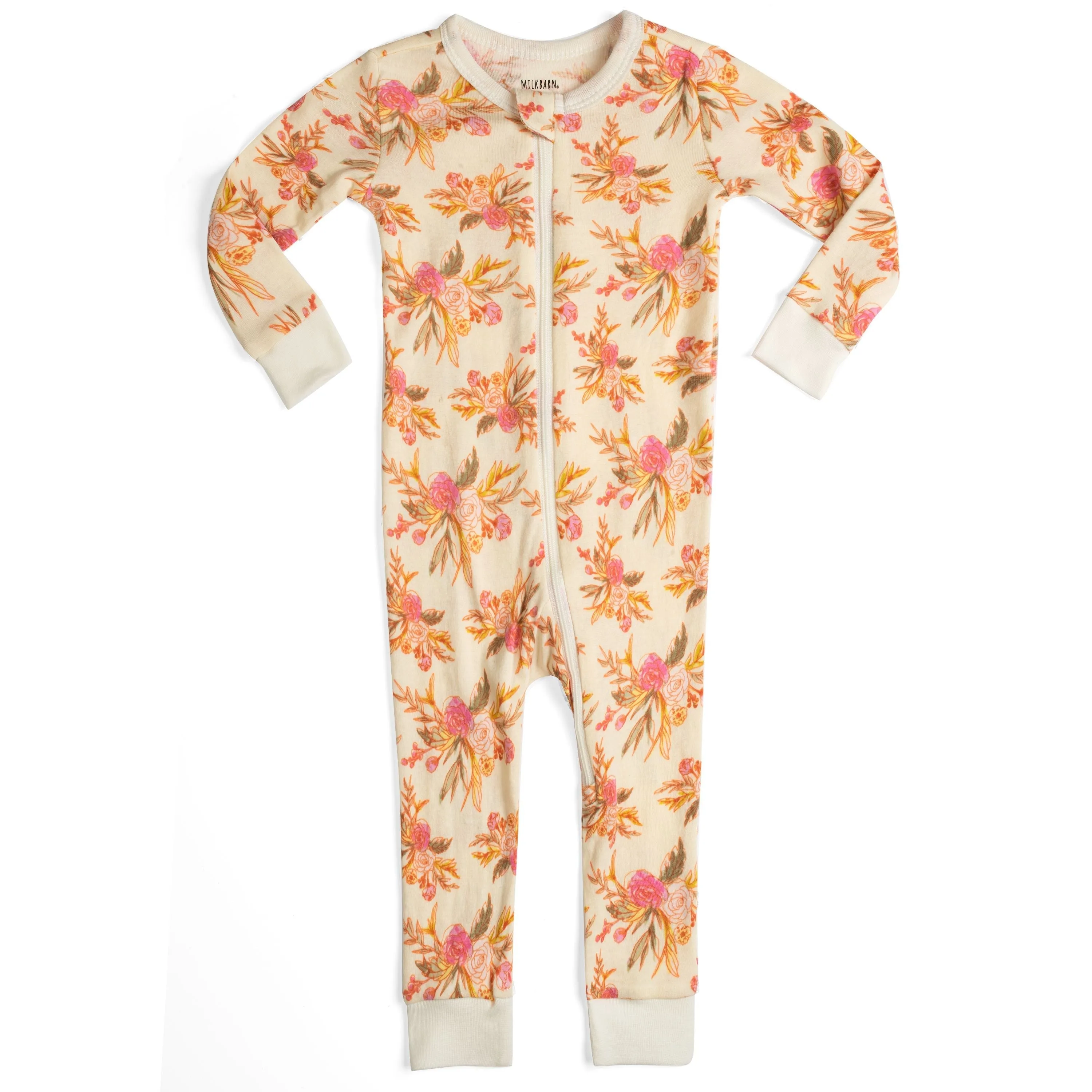 Milkbarn Kids Organic Cotton Zipper Pajama | Vintage Floral