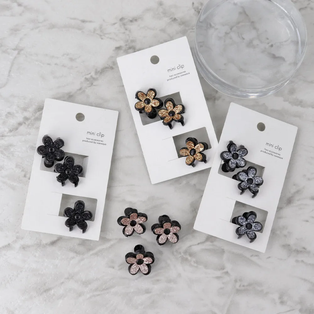 Mini Glitter Flower Hair Clip Set