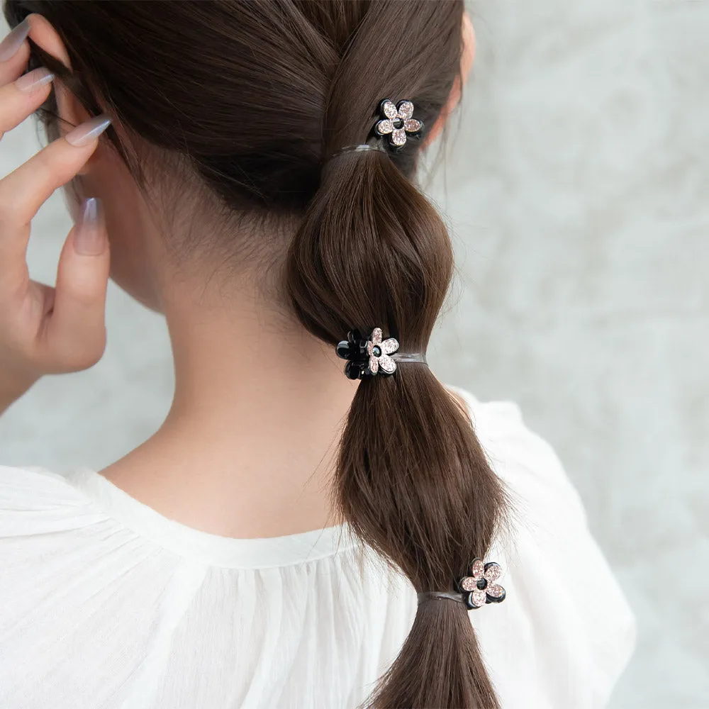 Mini Glitter Flower Hair Clip Set