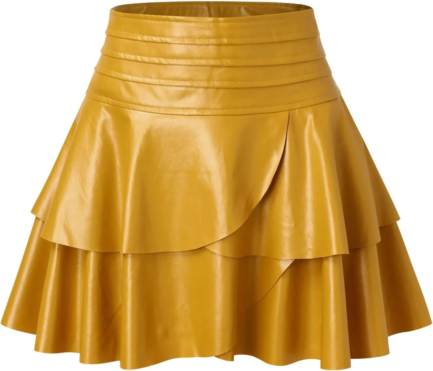 Mini Skirt Women's PU Leather Skirt Pleated Design Solid Color Irregular A Line Skirt Ruffle Skirt