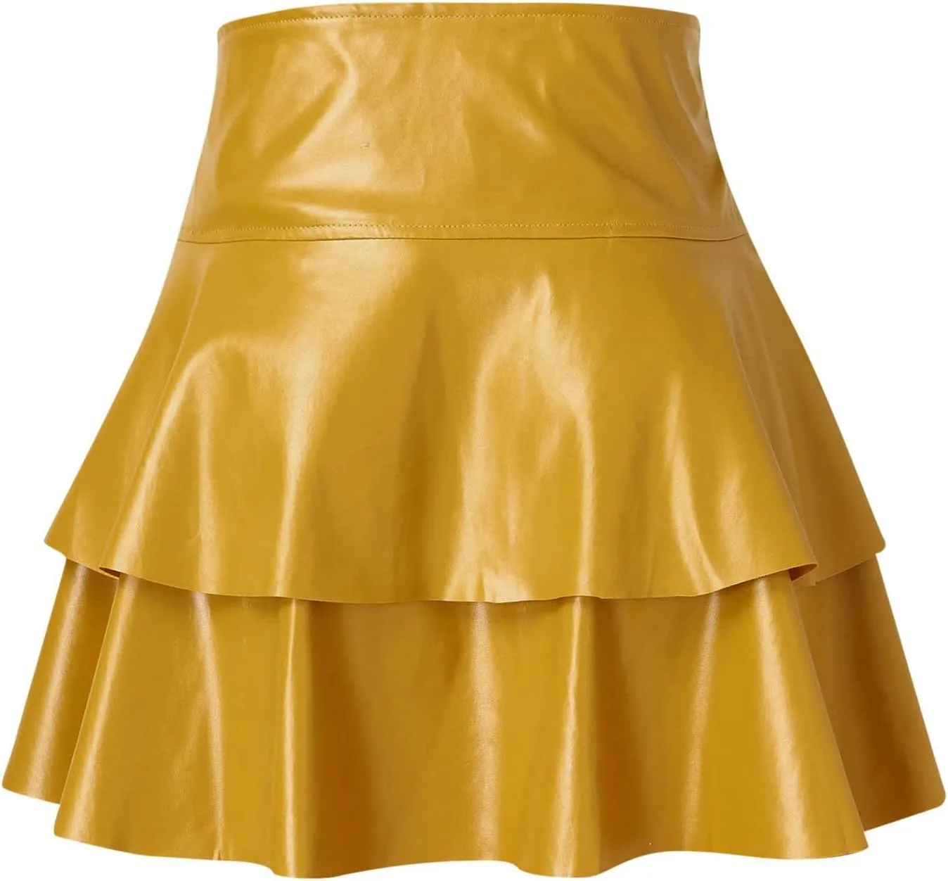 Mini Skirt Women's PU Leather Skirt Pleated Design Solid Color Irregular A Line Skirt Ruffle Skirt