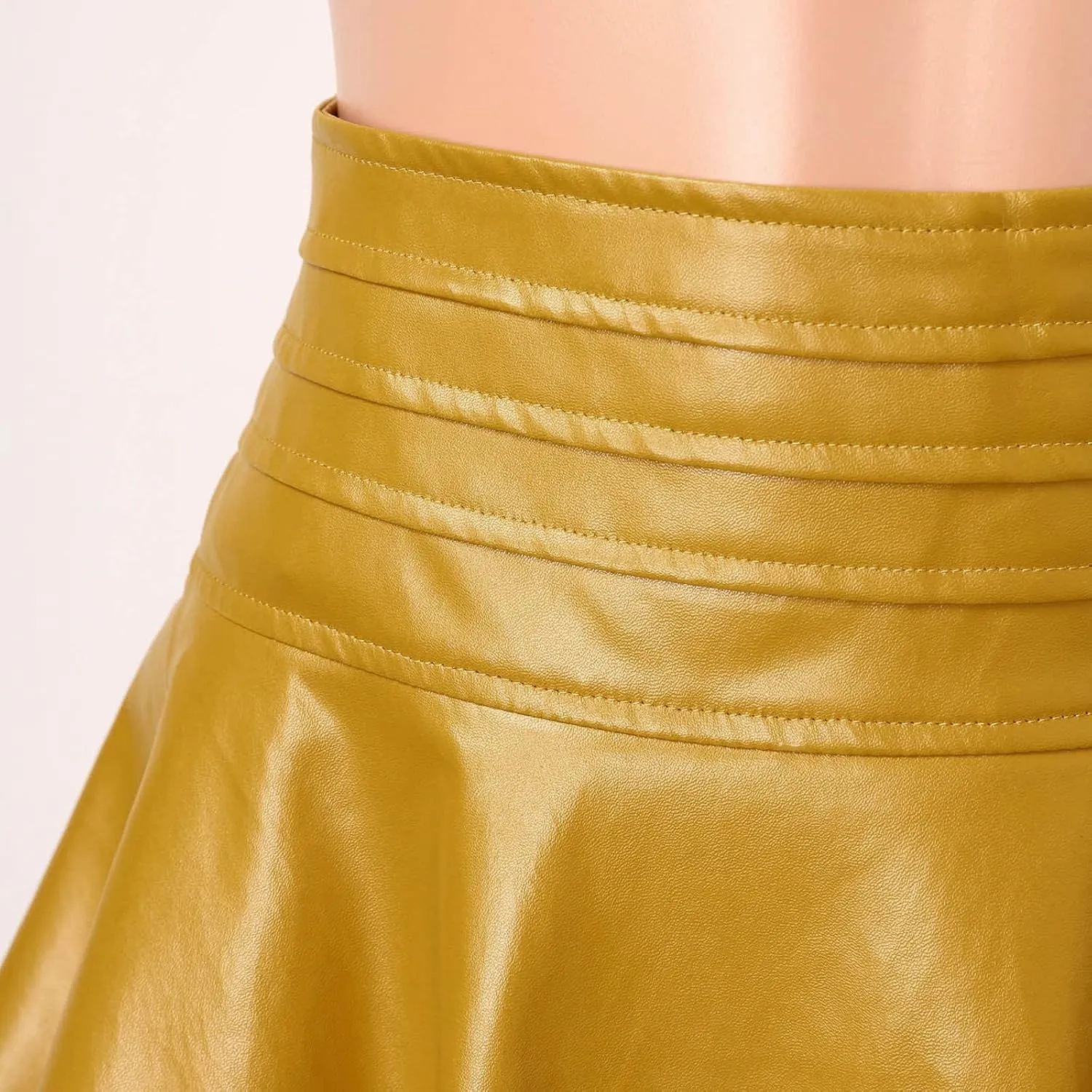 Mini Skirt Women's PU Leather Skirt Pleated Design Solid Color Irregular A Line Skirt Ruffle Skirt