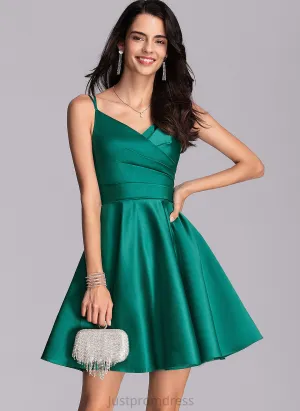 Mini Vanessa A-line V-Neck Pockets Sleeveless Ruffle Club Dresses Satin Satin Dresses