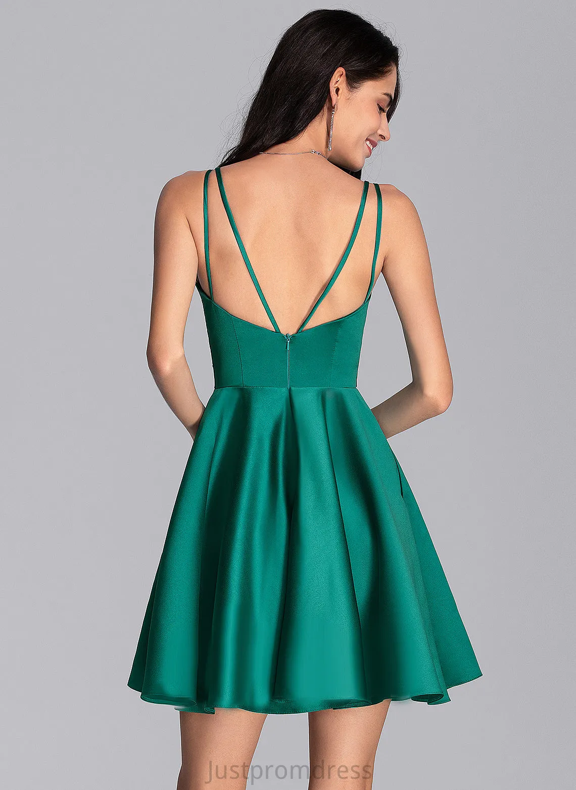 Mini Vanessa A-line V-Neck Pockets Sleeveless Ruffle Club Dresses Satin Satin Dresses