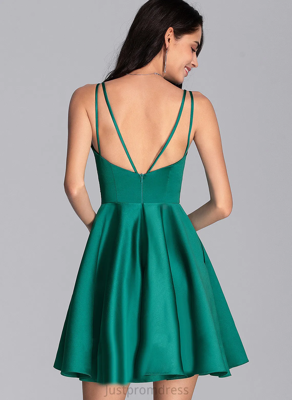 Mini Vanessa A-line V-Neck Pockets Sleeveless Ruffle Club Dresses Satin Satin Dresses