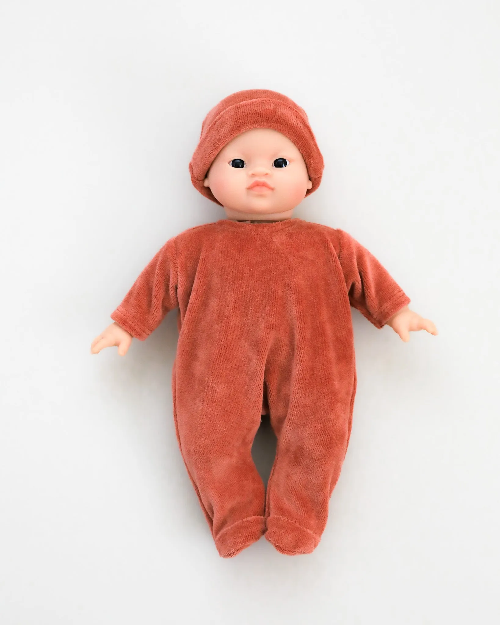 Minikane Doll Clothes | Soft Body Doll Velvet Bodysuit with Hat - Marsala