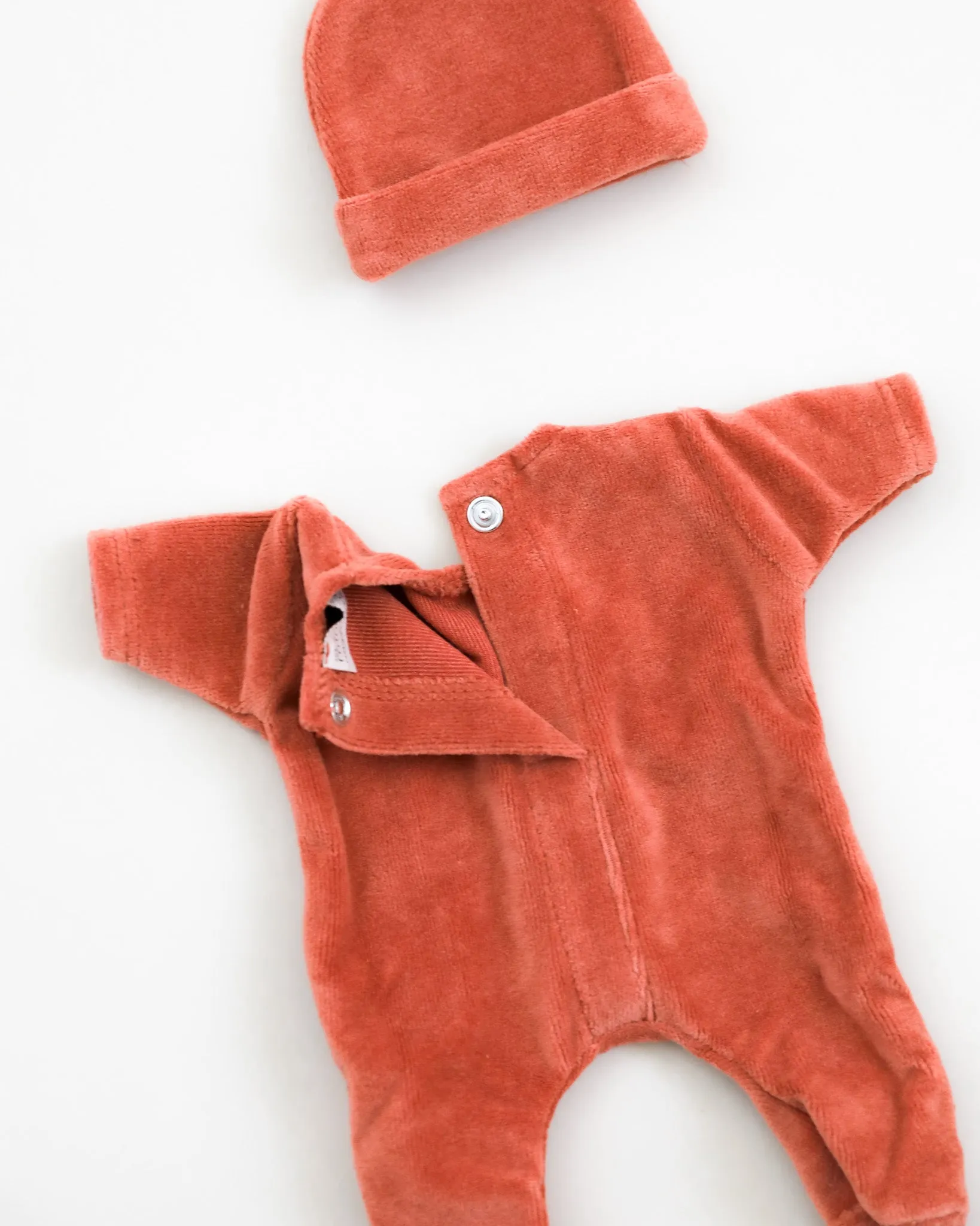 Minikane Doll Clothes | Soft Body Doll Velvet Bodysuit with Hat - Marsala