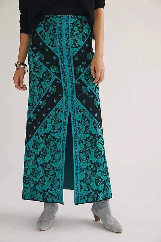 Floral Knit Midi Skirt Casual Style