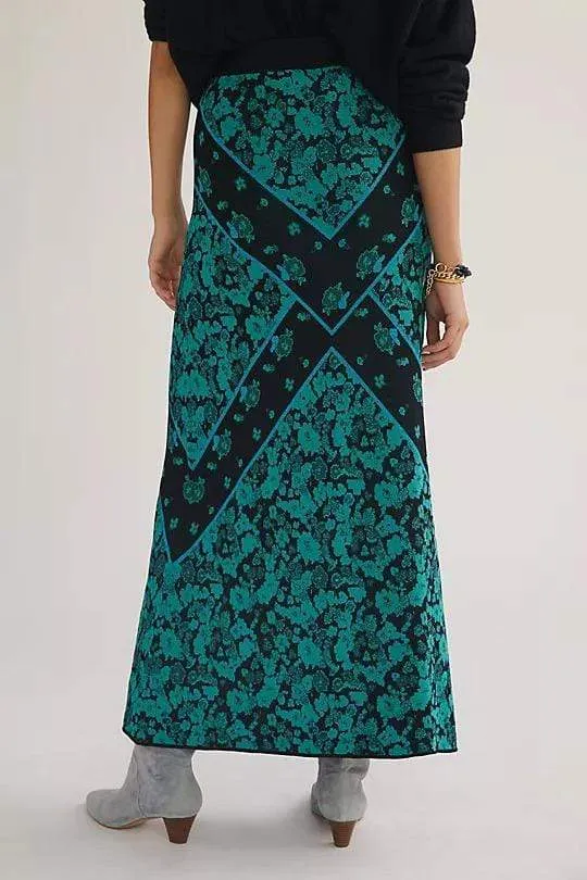 Cashmere Touch Floral Knit Midi Skirt
