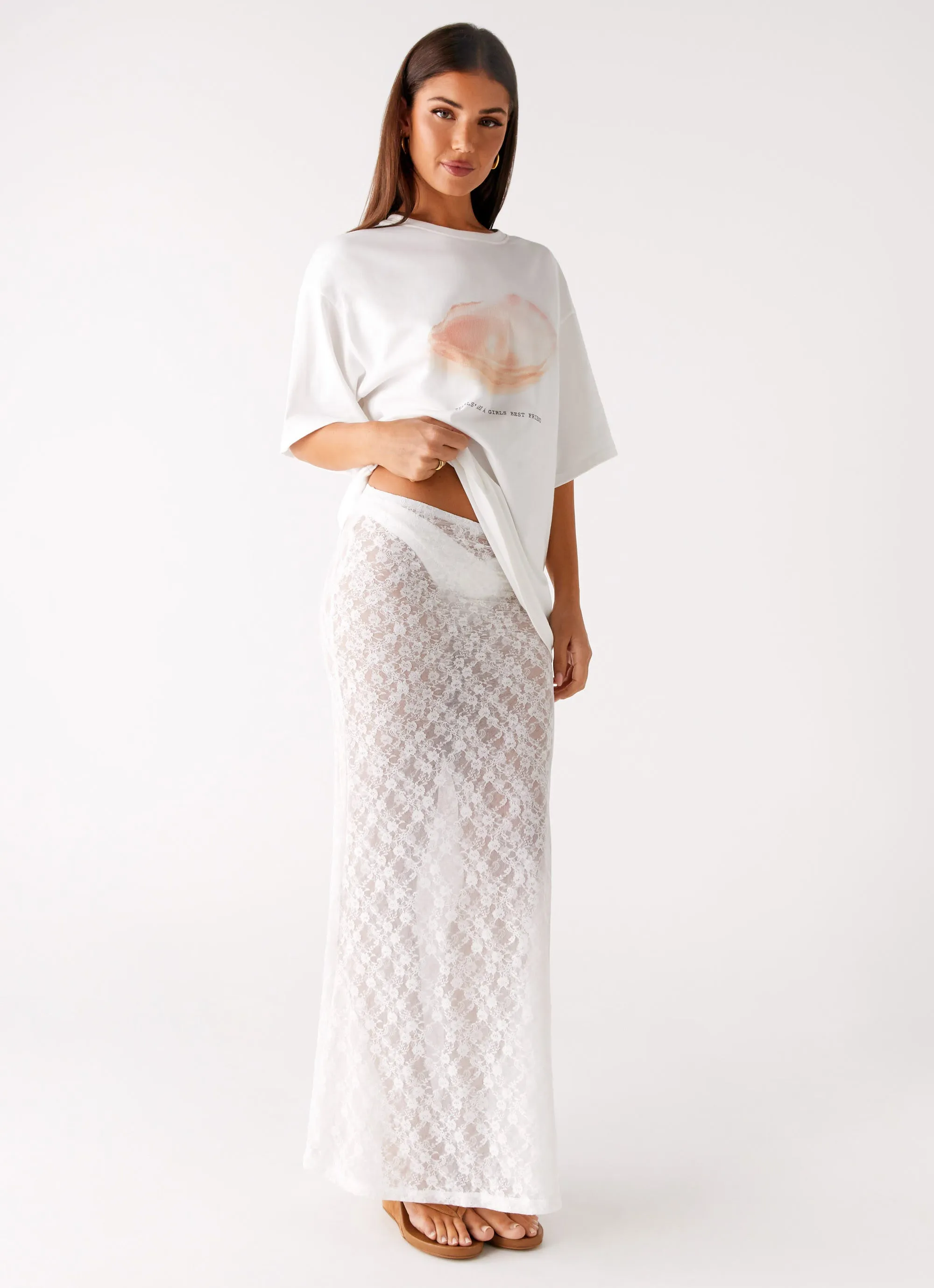 ErgonomicStitching Low Profile Fasteners Jaz Lace Maxi Skirt - White