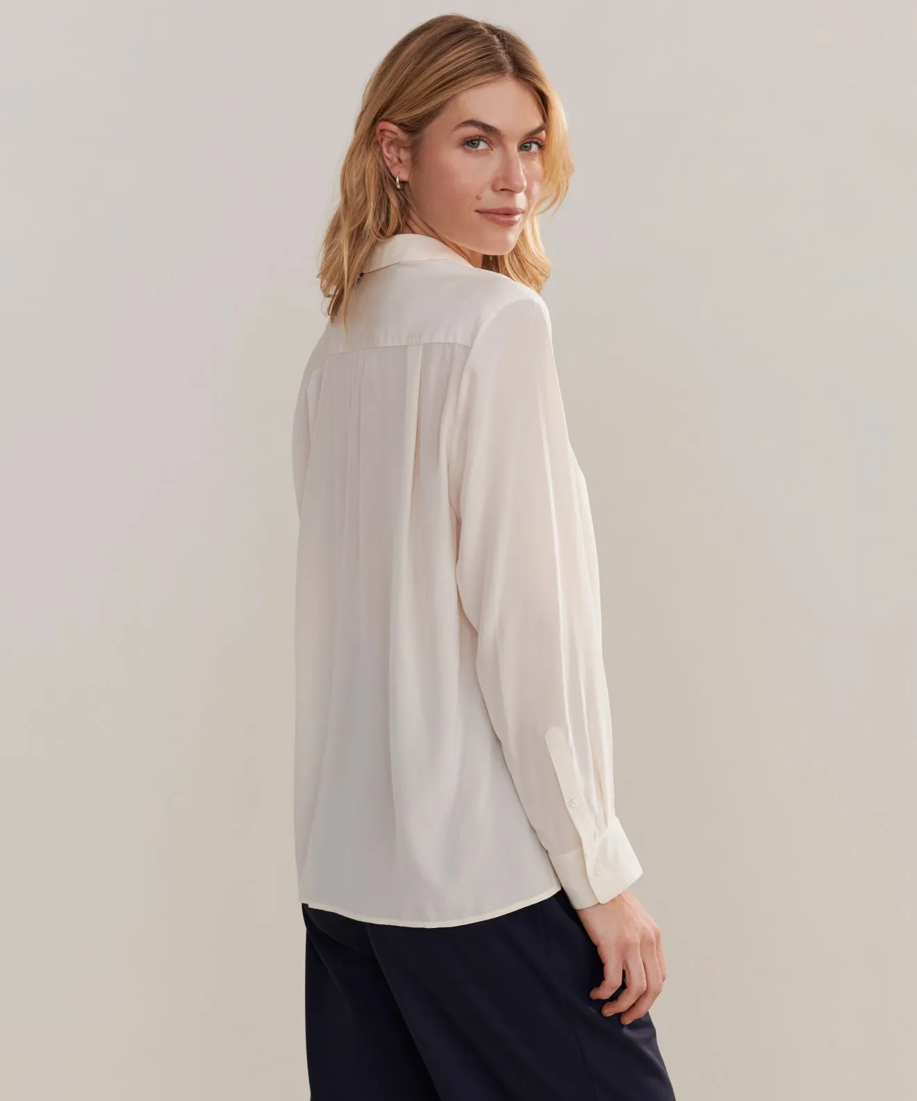 RibbedCollar Silk Violette Shirt