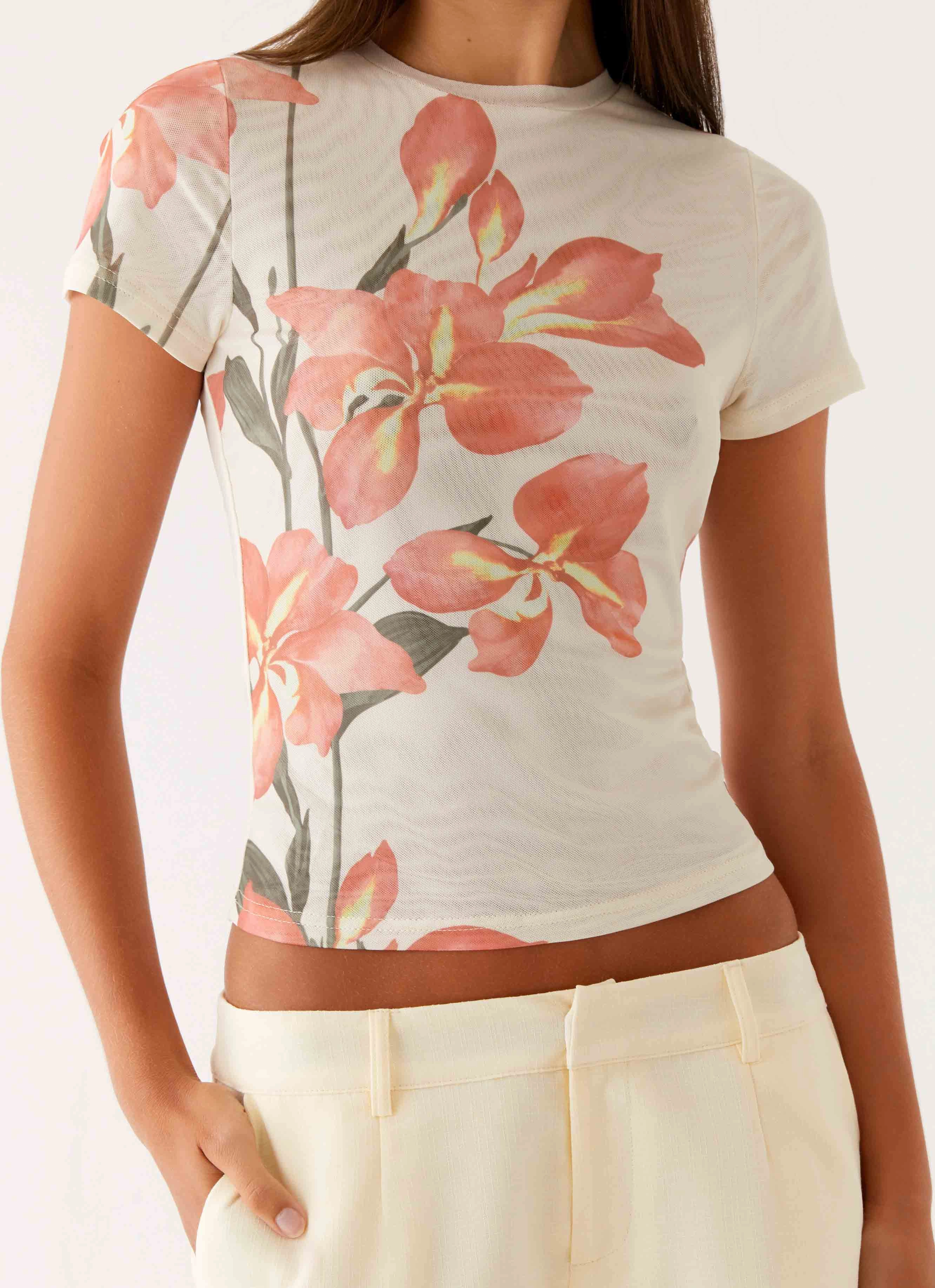 Late Night Mesh Baby Tee - Siena Floral Street Style