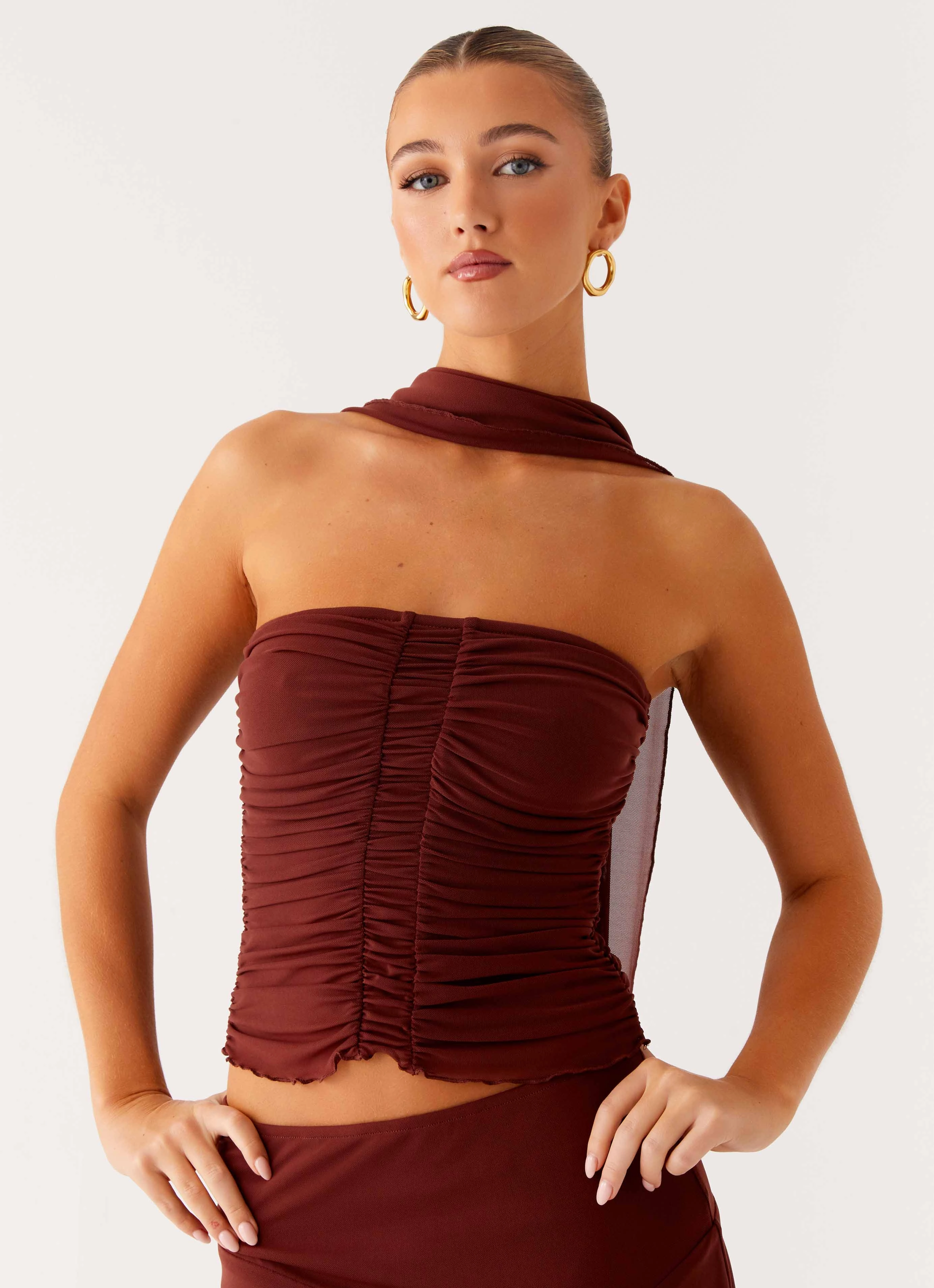 Mirage Scarf Top - Chocolate Multipanel Construction ThermalRegulation
