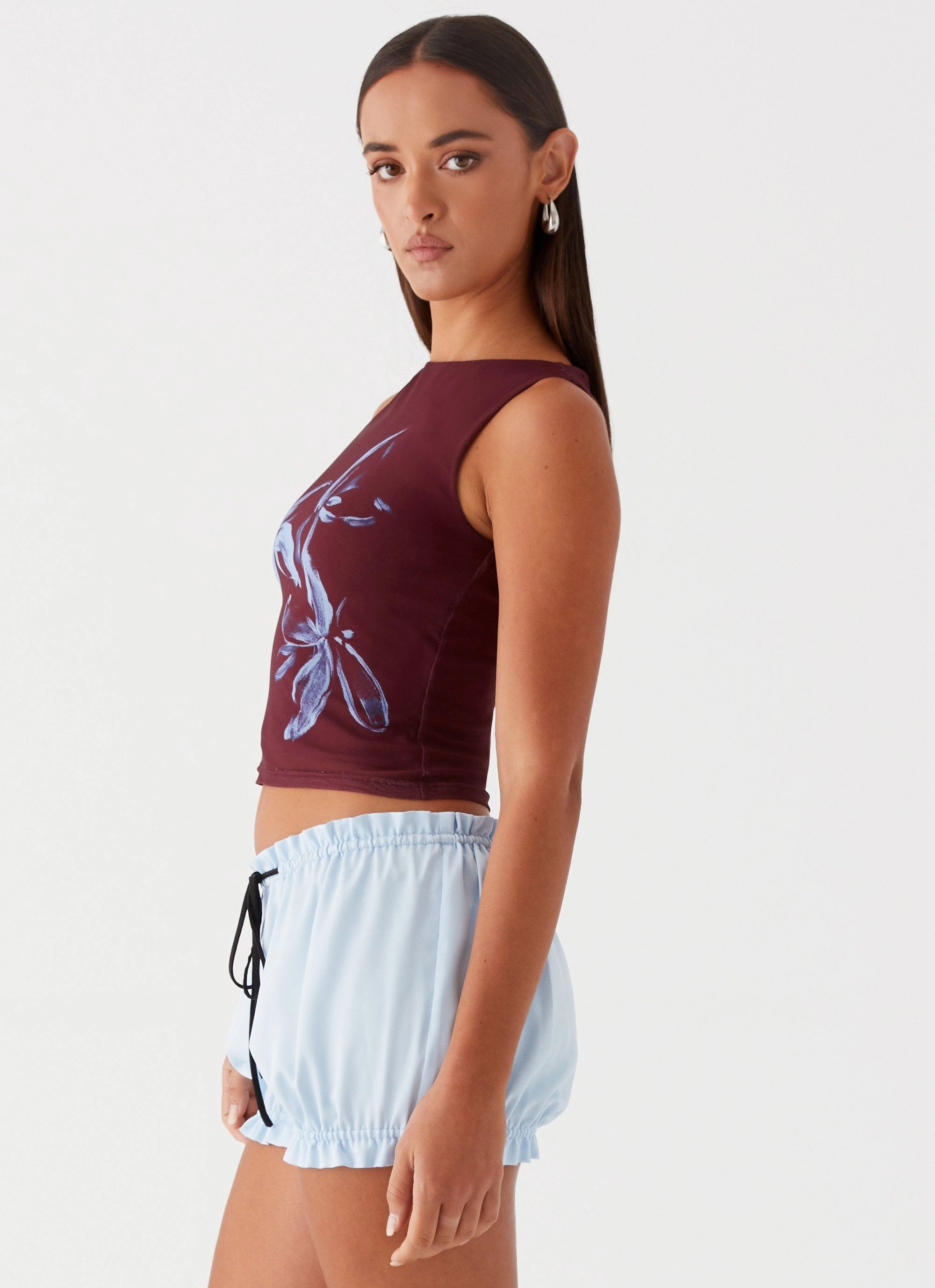 Lightweight Layering Option Circular Knit Technique Speak Now Mesh Top - Brown