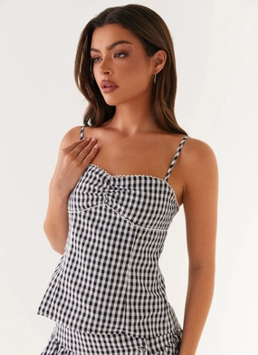 Minimalist Pocket Placement Bellamy Top - Black Gingham Bellamy Top - Black Gingham High Neck Design Soft Texture