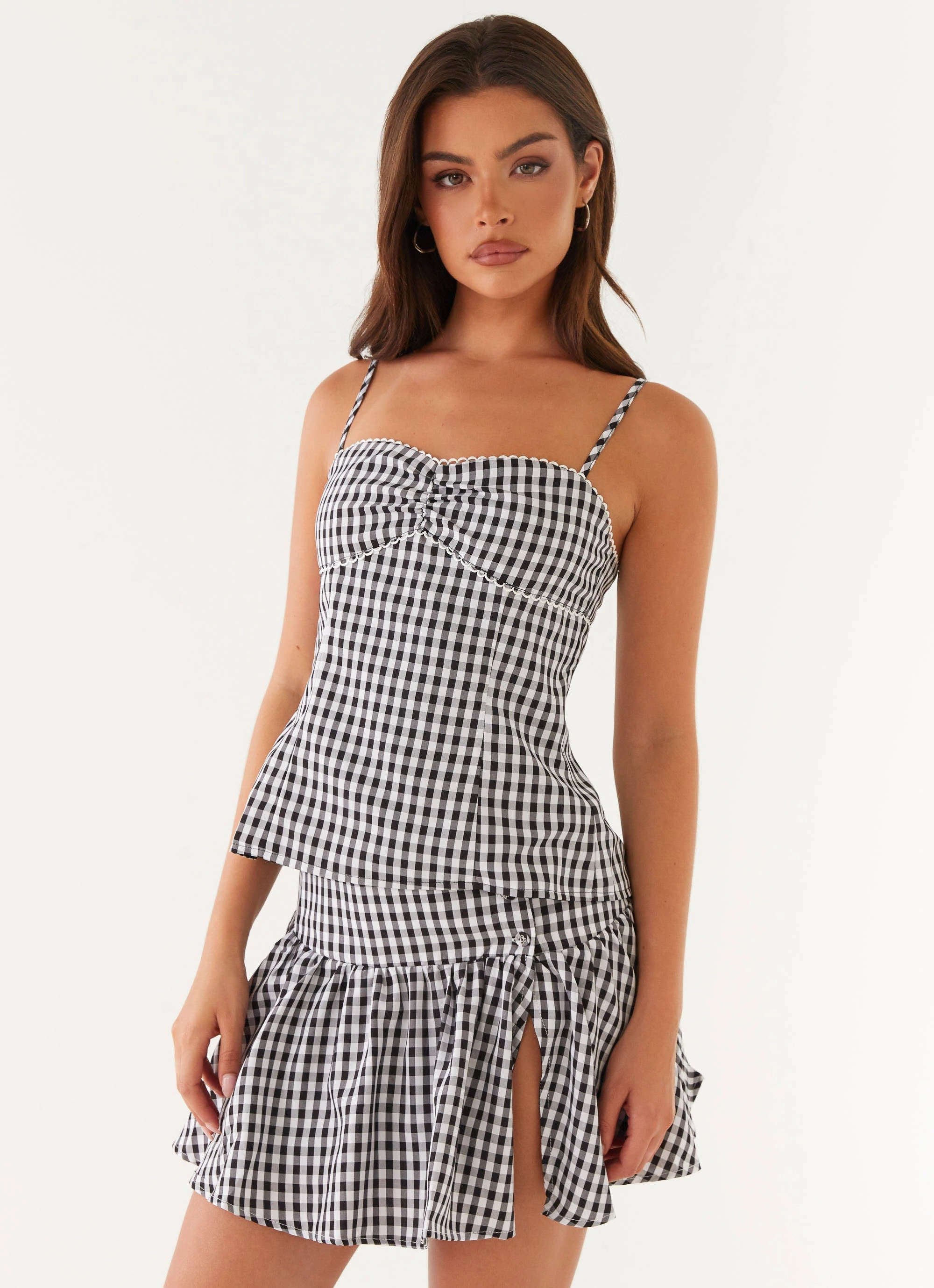 Bellamy Top - Black Gingham Lightweight Layering Option Quick Release Fasteners
