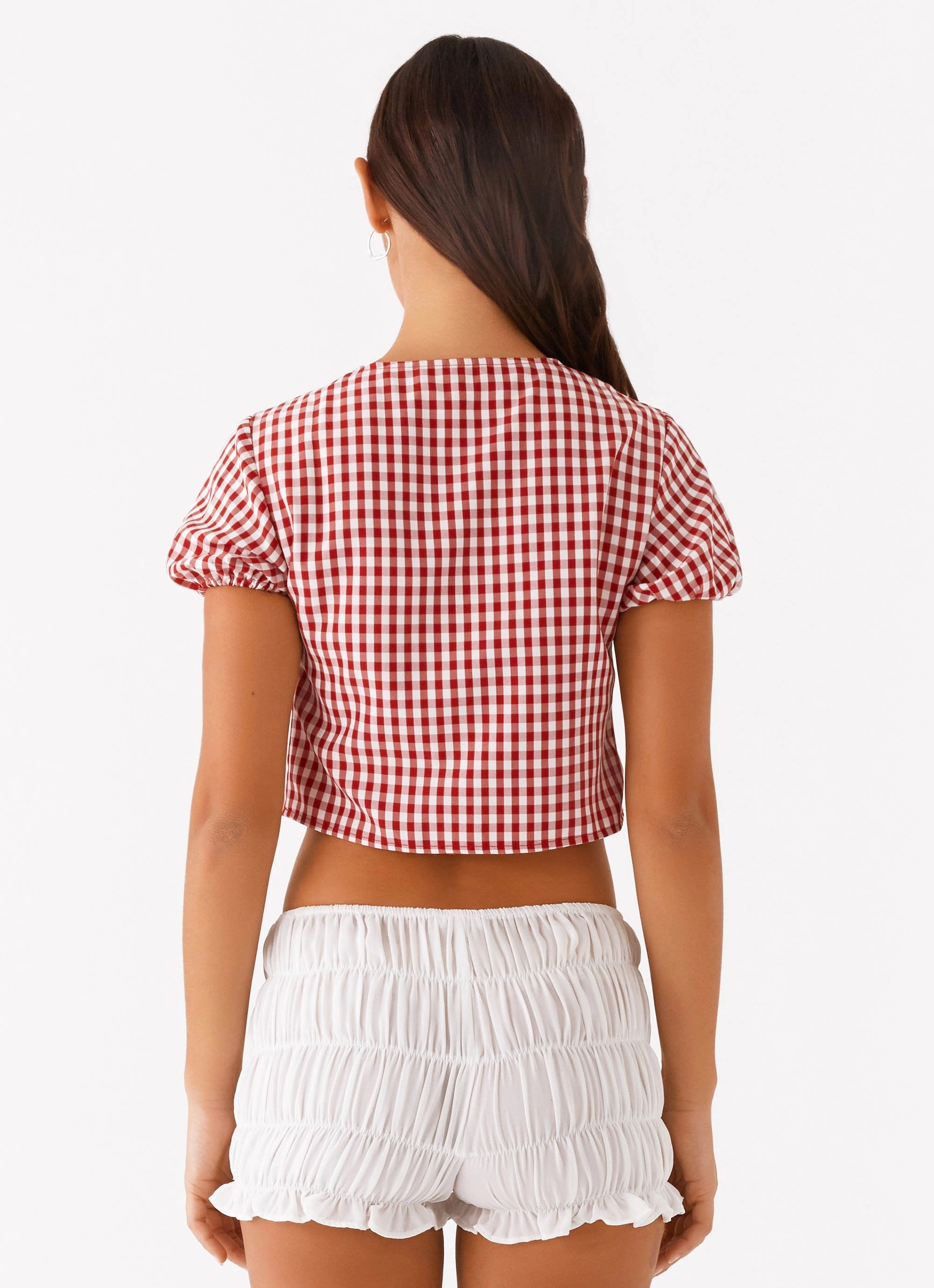 Pandora Blouse - Red Gingham Fun Design Ribbed Hem Finish