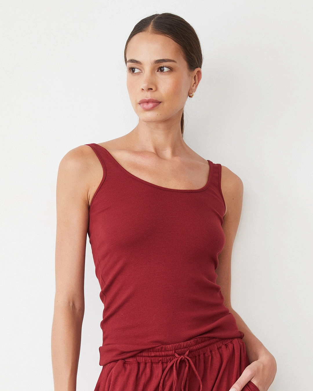 Supimaluxe Rib Scoop Neck Tank FlexibleKnit Rolled Hem Finish