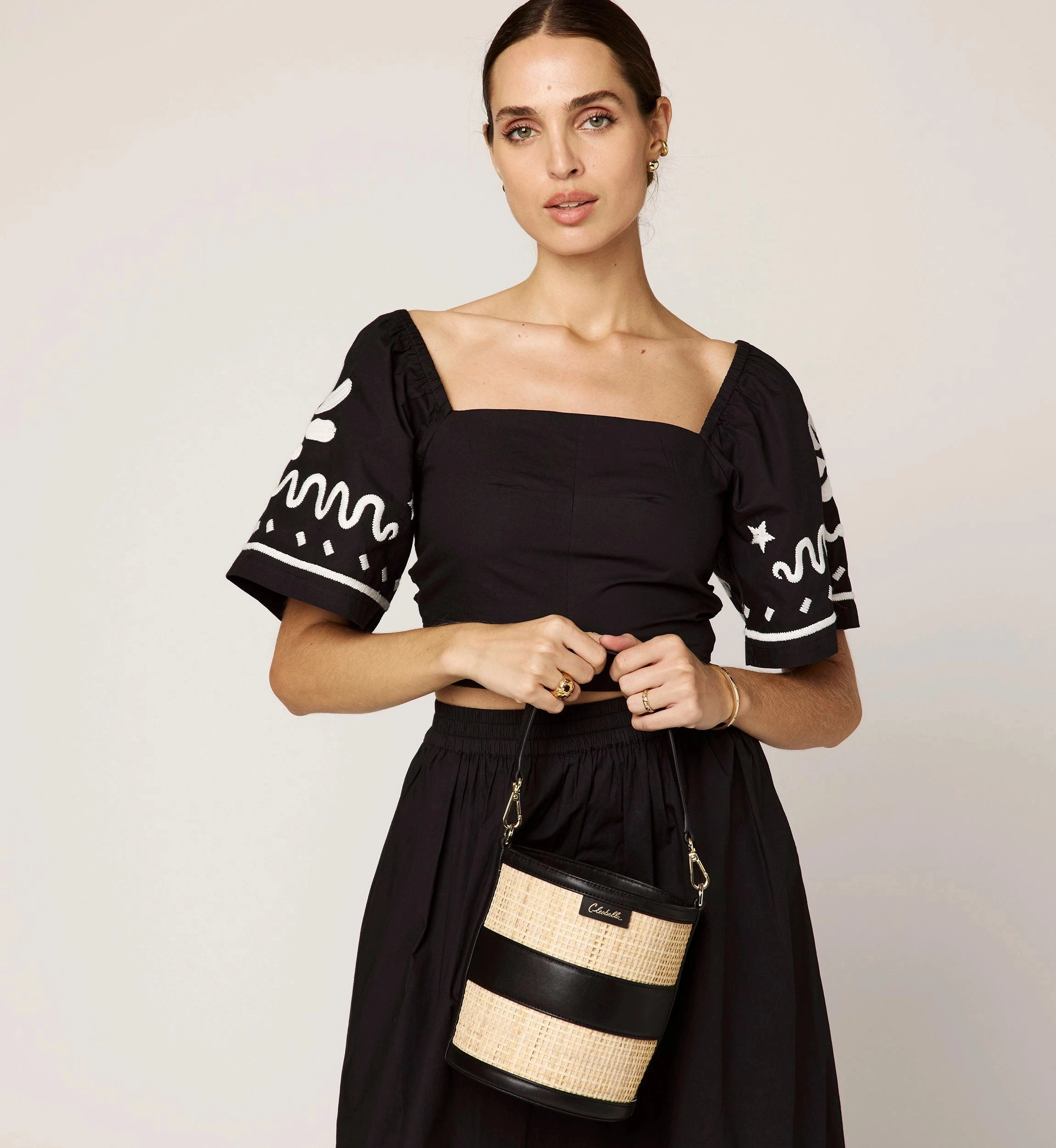 PolishedFinish Flatlock Seams Minka Top | Black/Ivory