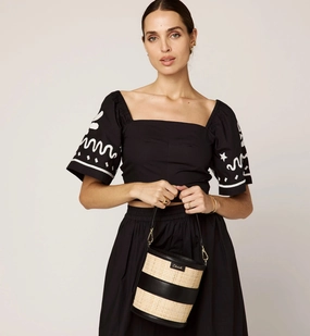 Minka Top | Black/Ivory TaglessNeckline Minka Top | Black/Ivory Silicone Print Detail