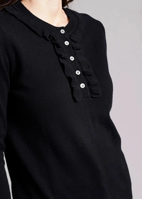 Minnie Rose Cotton Cashmere Henley with Ruffles Everyday Layering Cozy And Warm Minnie Rose Cotton Cashmere Henley with Ruffles