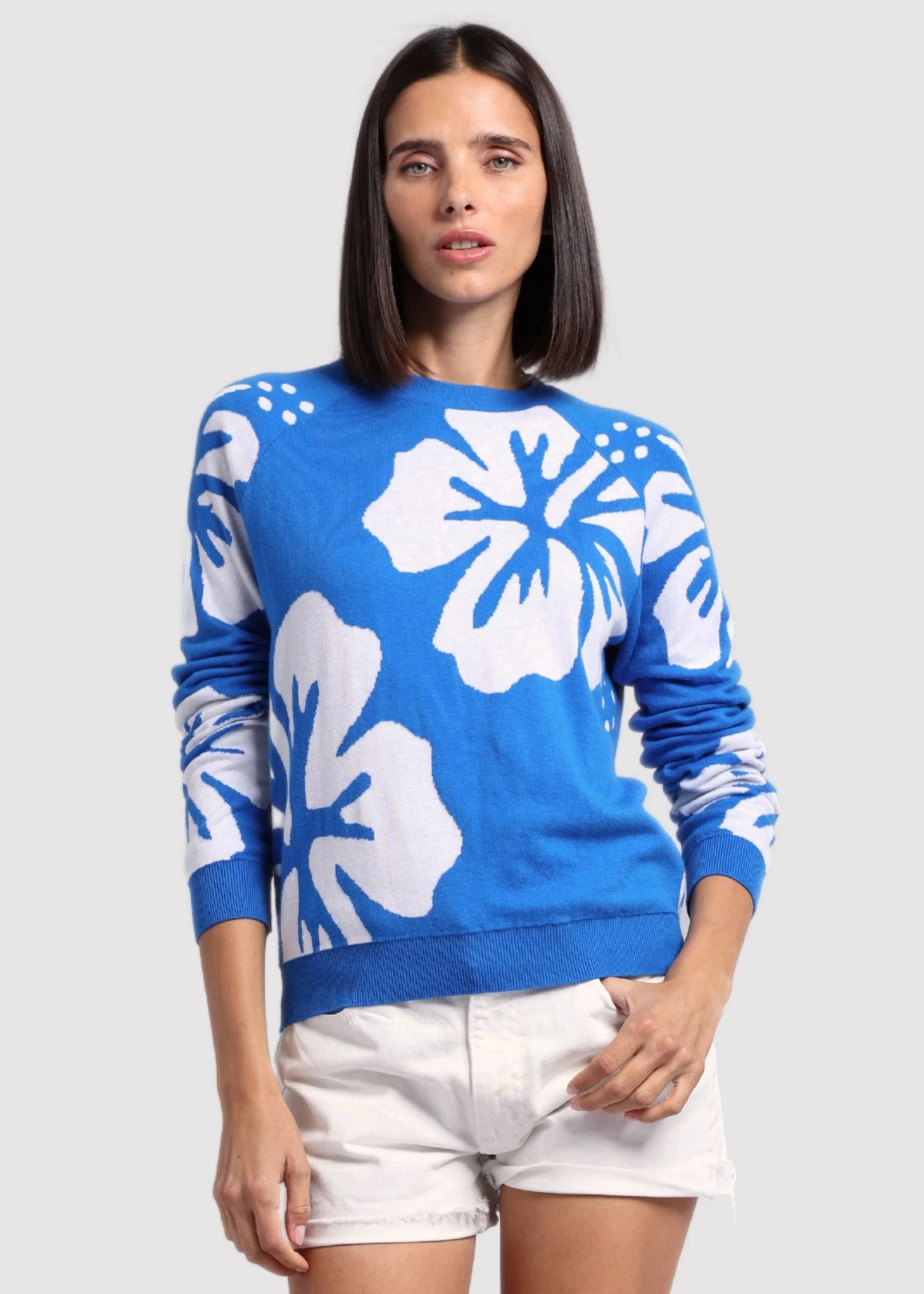 Perfect Warmth Cozy Fashion Minnie Rose Cotton Cashmere Hibiscus Reversible Crew