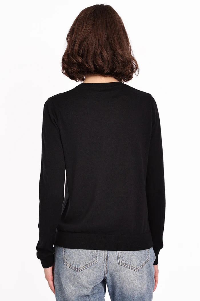 Light Reflective Trim Layering Fashion Minnie Rose Supima Cotton Cashmere Long Sleeve Crew