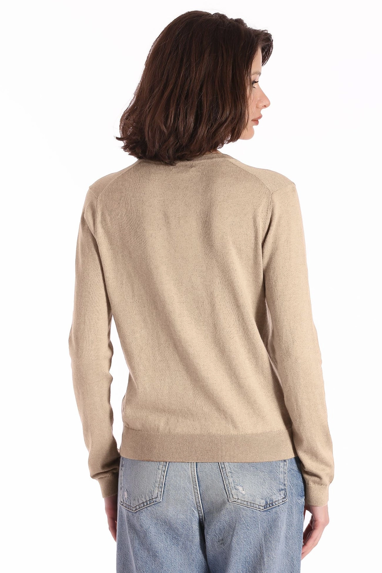 Minnie Rose Supima Cotton V-Neck Long Sleeve Tee Slim Fit Design relaxed shape