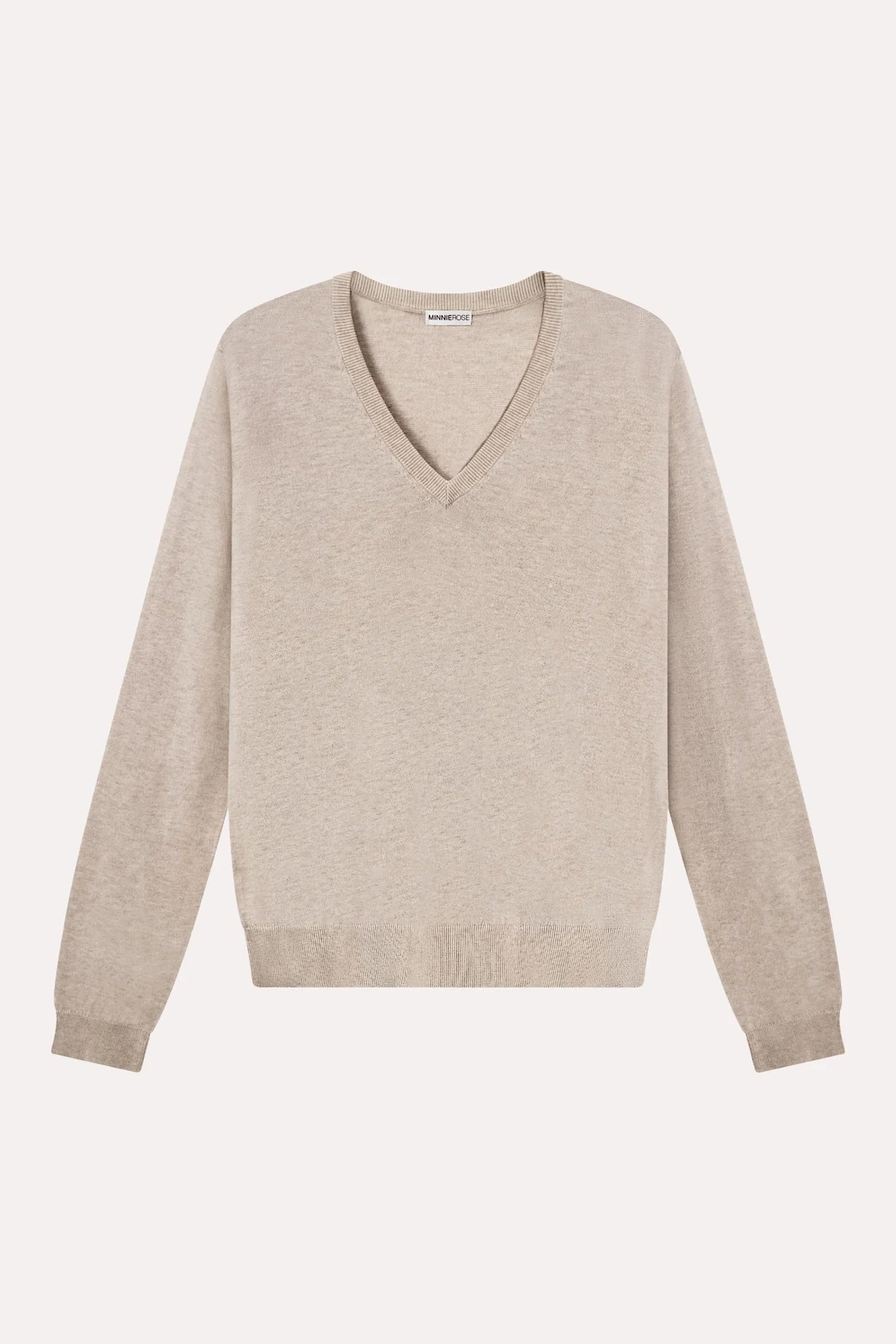 Minnie Rose Supima Cotton V-Neck Long Sleeve Tee Relaxed Comfort Design Modern Turtleneck Style