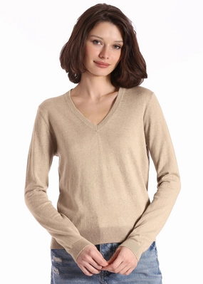Minnie Rose Supima Cotton V-Neck Long Sleeve Tee Organic Cotton Layered Knit Layered Fit Minnie Rose Supima Cotton V-Neck Long Sleeve Tee