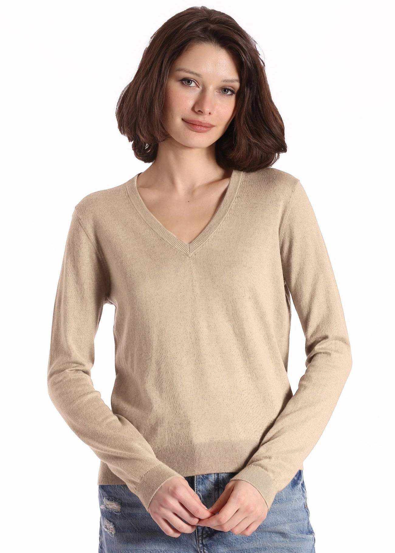 Layered Knit Layered Fit Minnie Rose Supima Cotton V-Neck Long Sleeve Tee