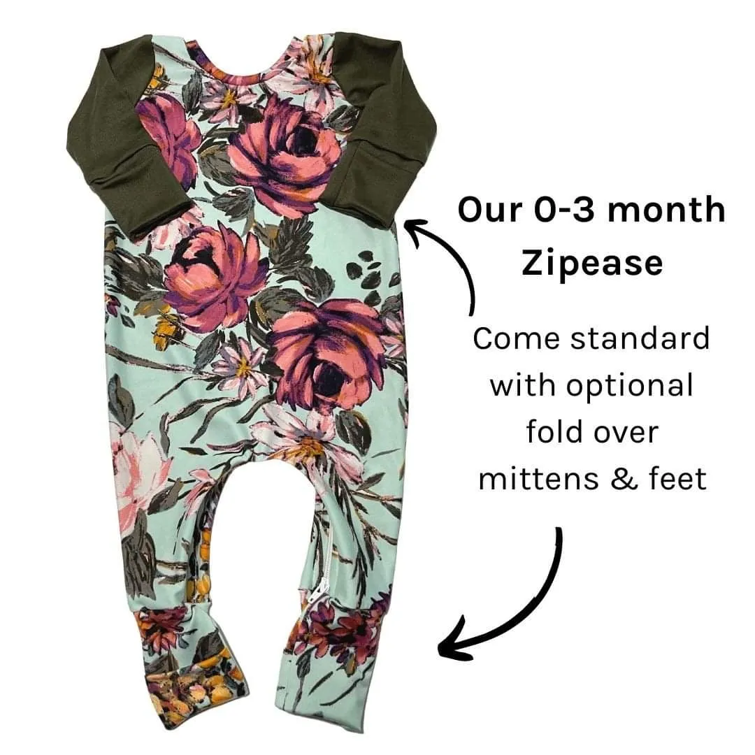 Mint Floral Zip Baby Romper