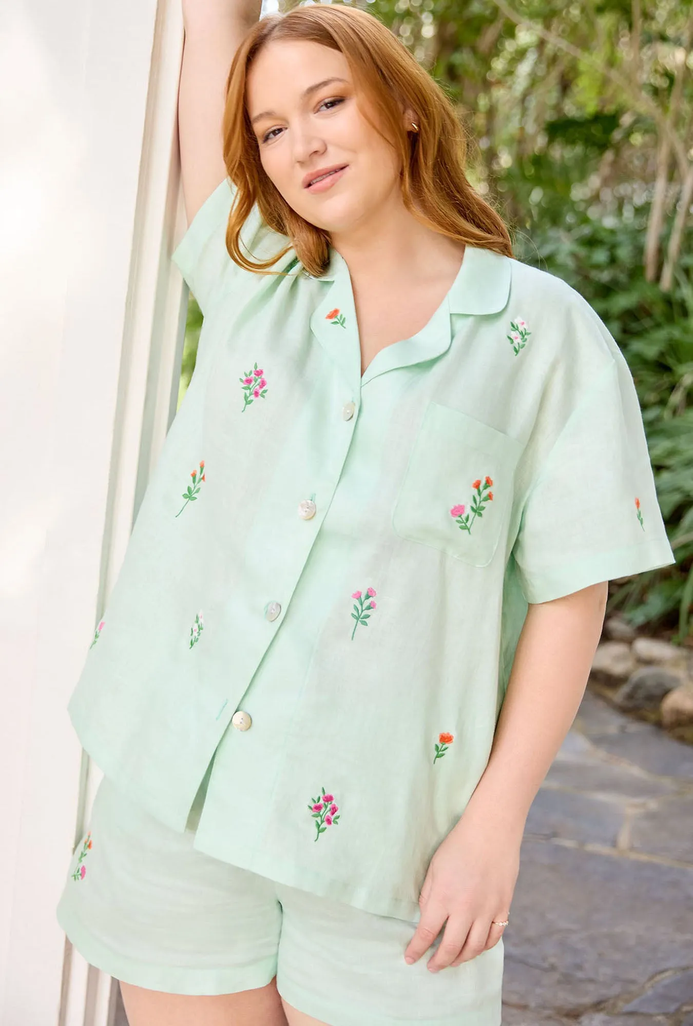 Mint Short Sleeve Classic Shorty Woven Linen PJ Set