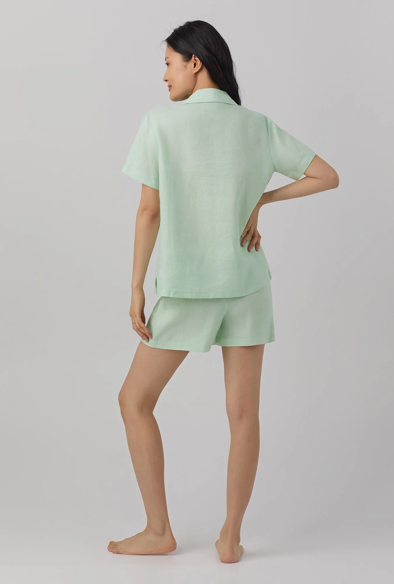 Mint Short Sleeve Classic Shorty Woven Linen PJ Set