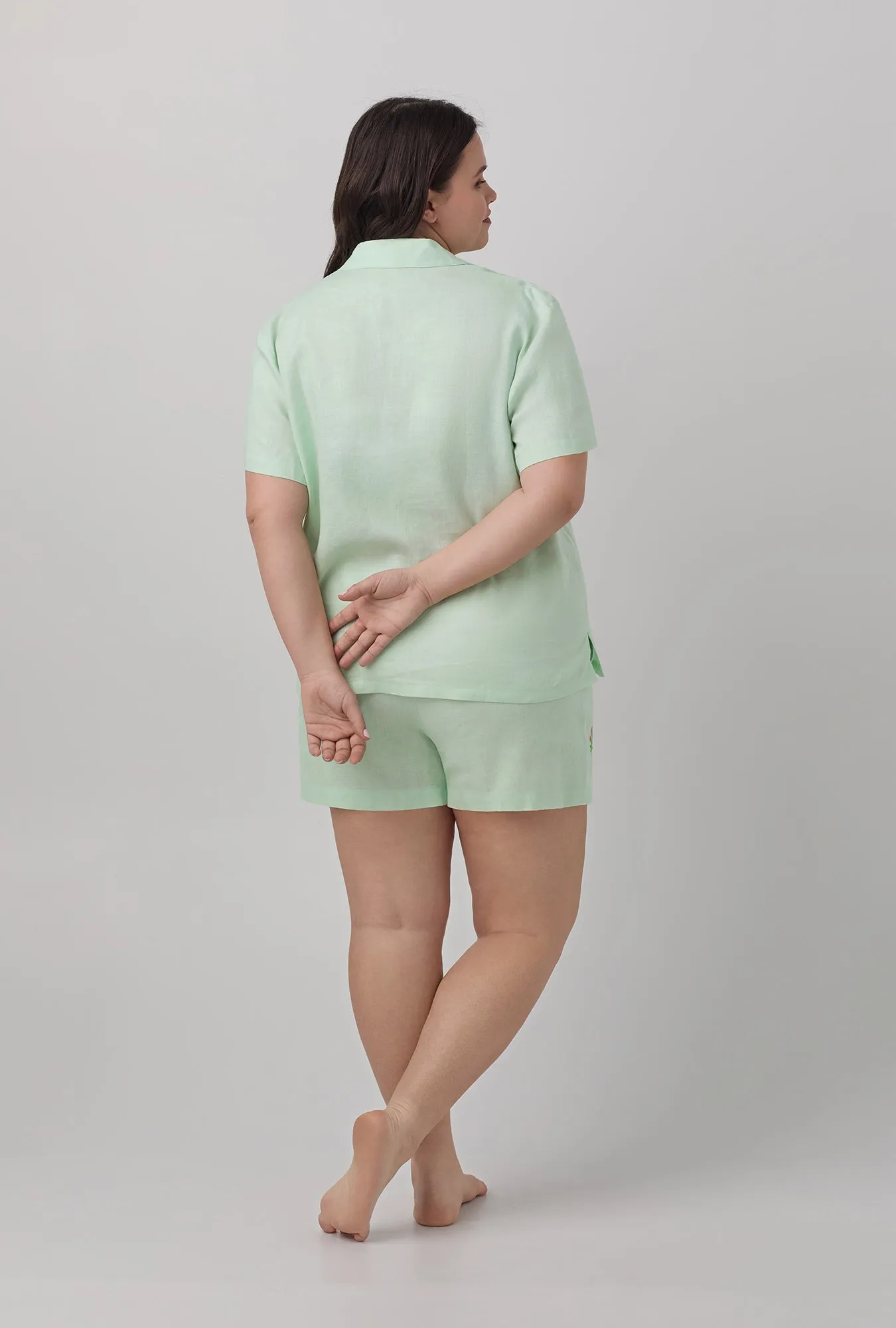 Mint Short Sleeve Classic Shorty Woven Linen PJ Set