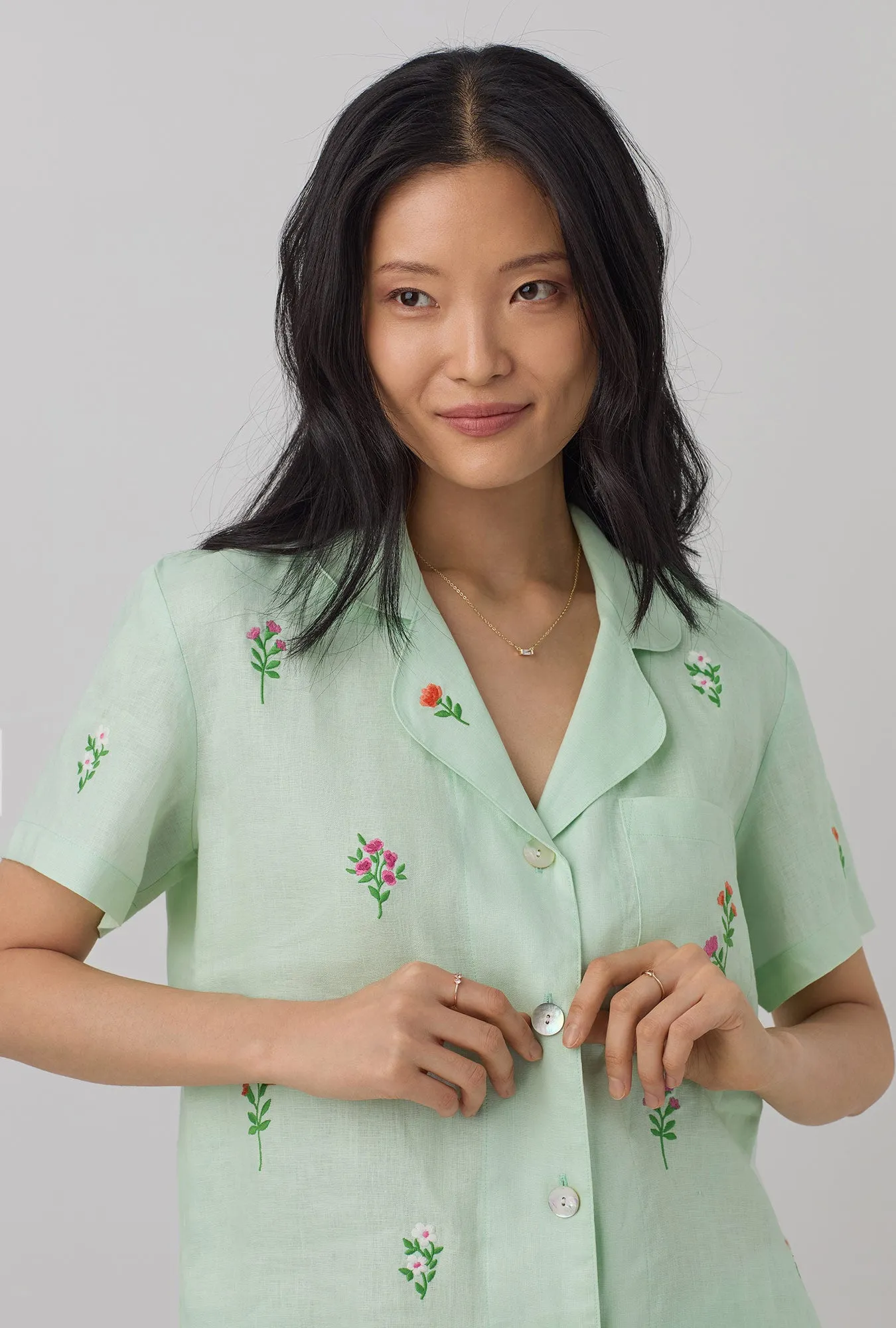 Mint Short Sleeve Classic Shorty Woven Linen PJ Set