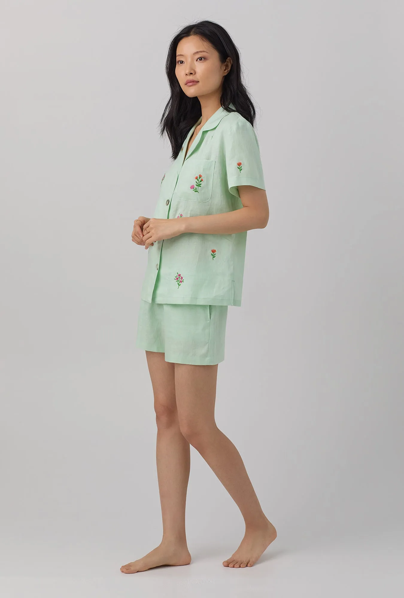 Mint Short Sleeve Classic Shorty Woven Linen PJ Set