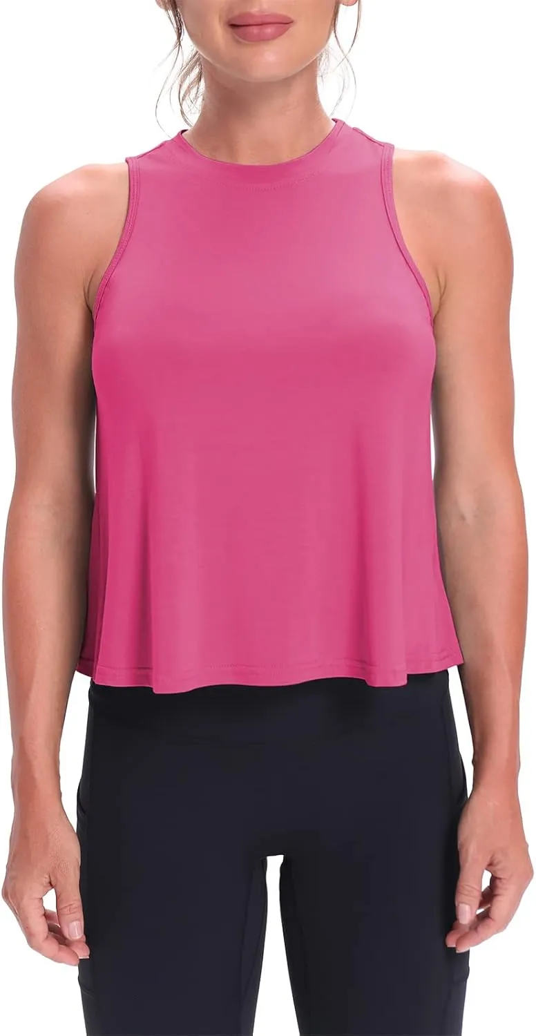 Mippo Crop Tops for Women Womens Workout Tops Flowy Cropped Tank Tops Athletic Shirts