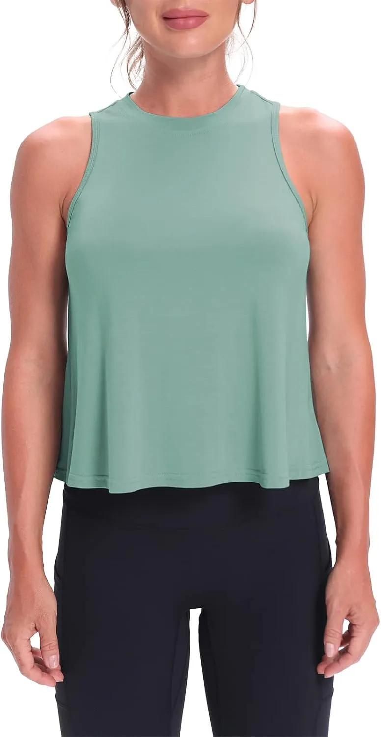 Mippo Crop Tops for Women Womens Workout Tops Flowy Cropped Tank Tops Athletic Shirts