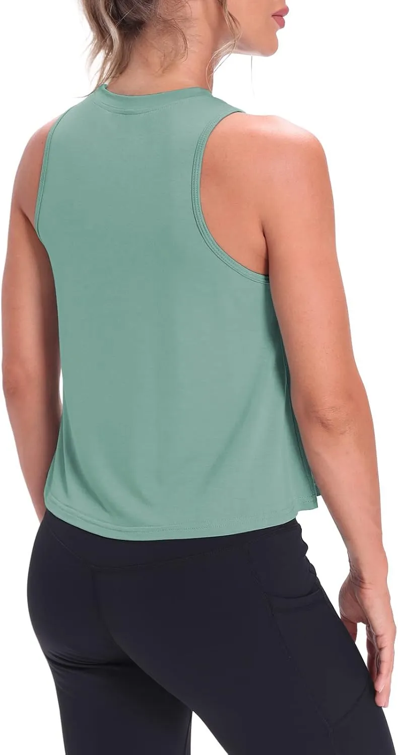Mippo Crop Tops for Women Womens Workout Tops Flowy Cropped Tank Tops Athletic Shirts