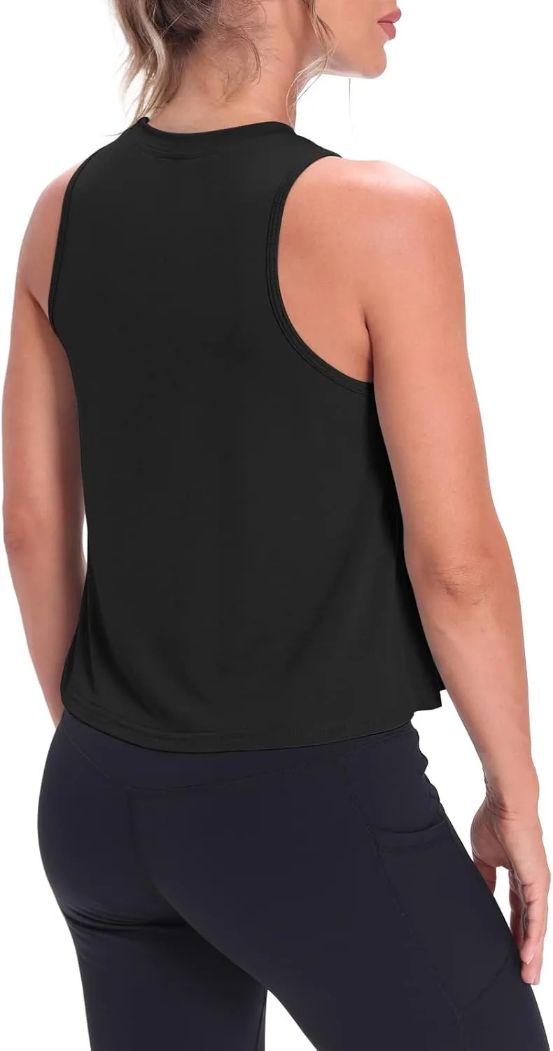 Mippo Crop Tops for Women Womens Workout Tops Flowy Cropped Tank Tops Athletic Shirts