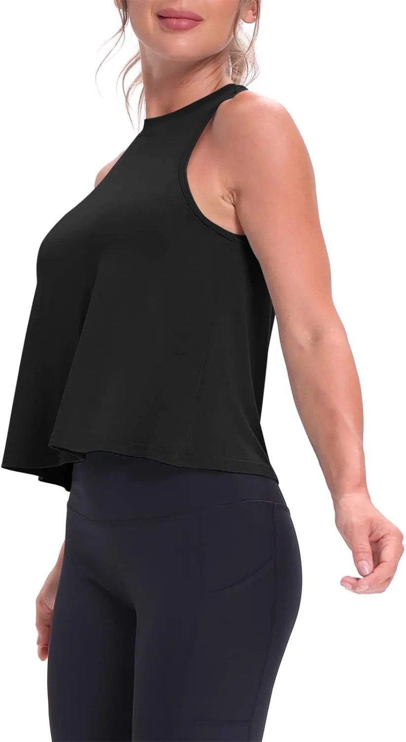 Mippo Crop Tops for Women Womens Workout Tops Flowy Cropped Tank Tops Athletic Shirts
