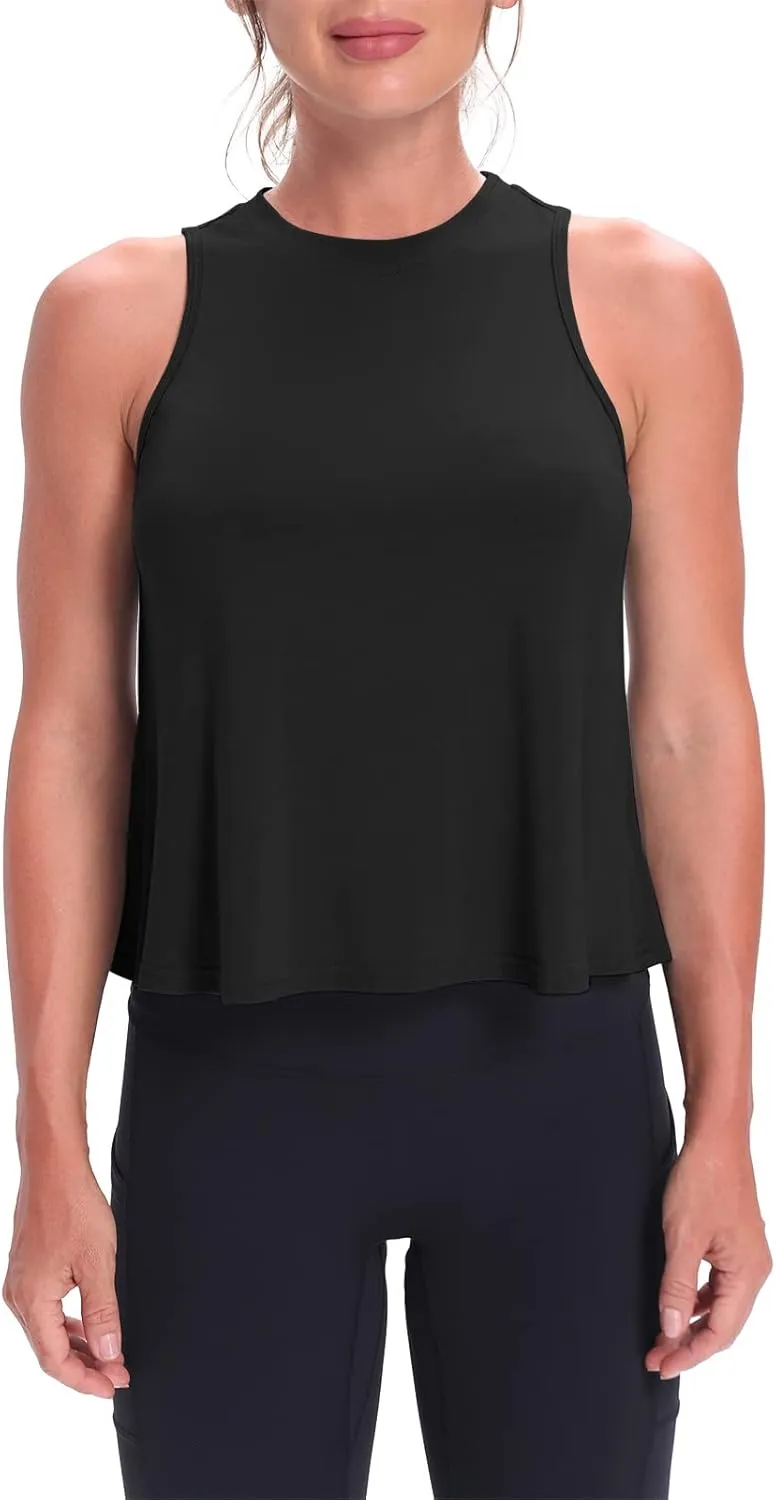 Mippo Crop Tops for Women Womens Workout Tops Flowy Cropped Tank Tops Athletic Shirts