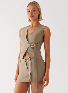 Mira Vest Top - Khaki Double Stitched Reinforcement Double Needle Hemming ReflectiveDetails Mira Vest Top - Khaki