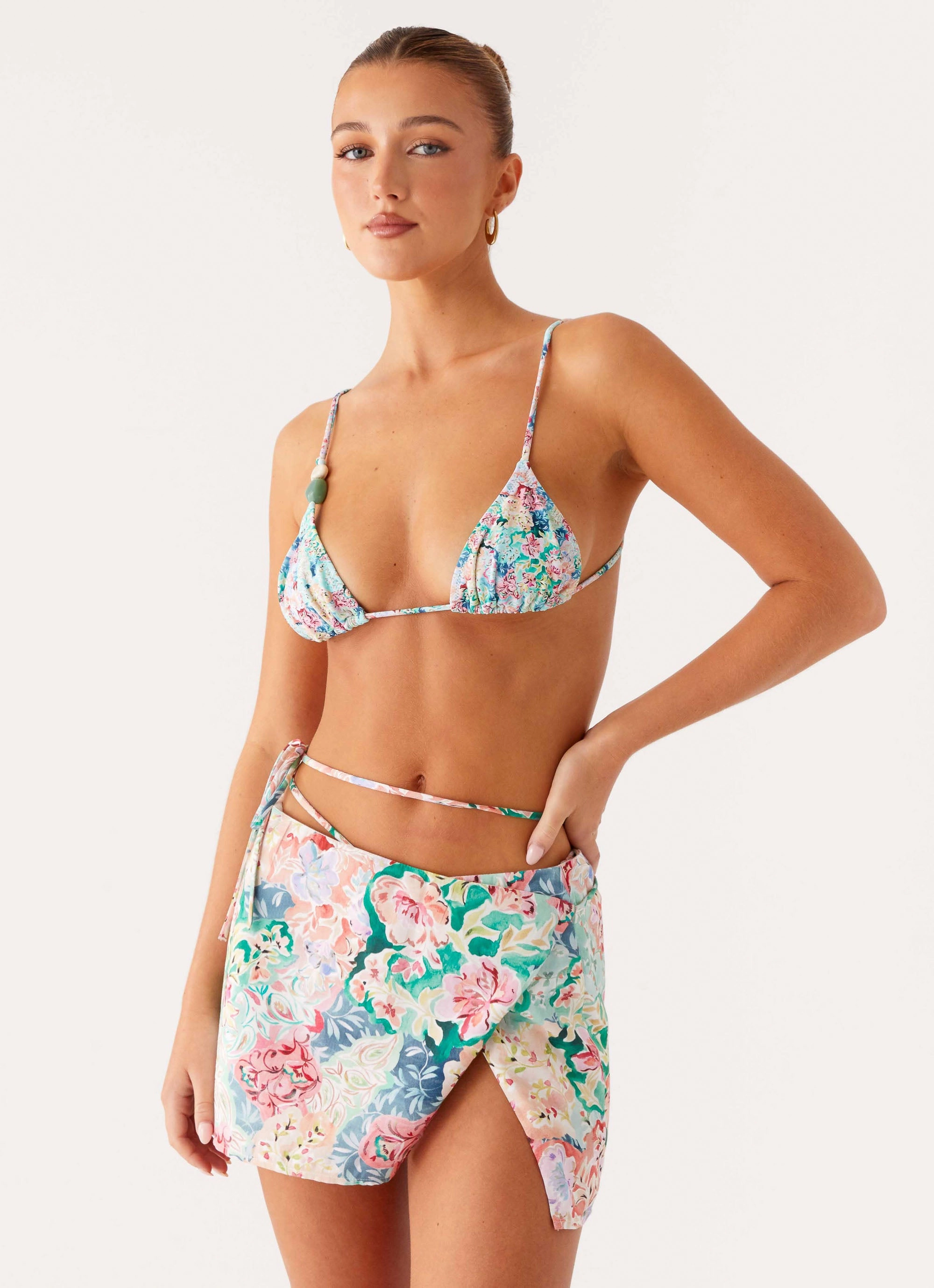 Miradelle Wrap Mini Skirt - Santorini Floral Essential Waist Reinforced Stitching