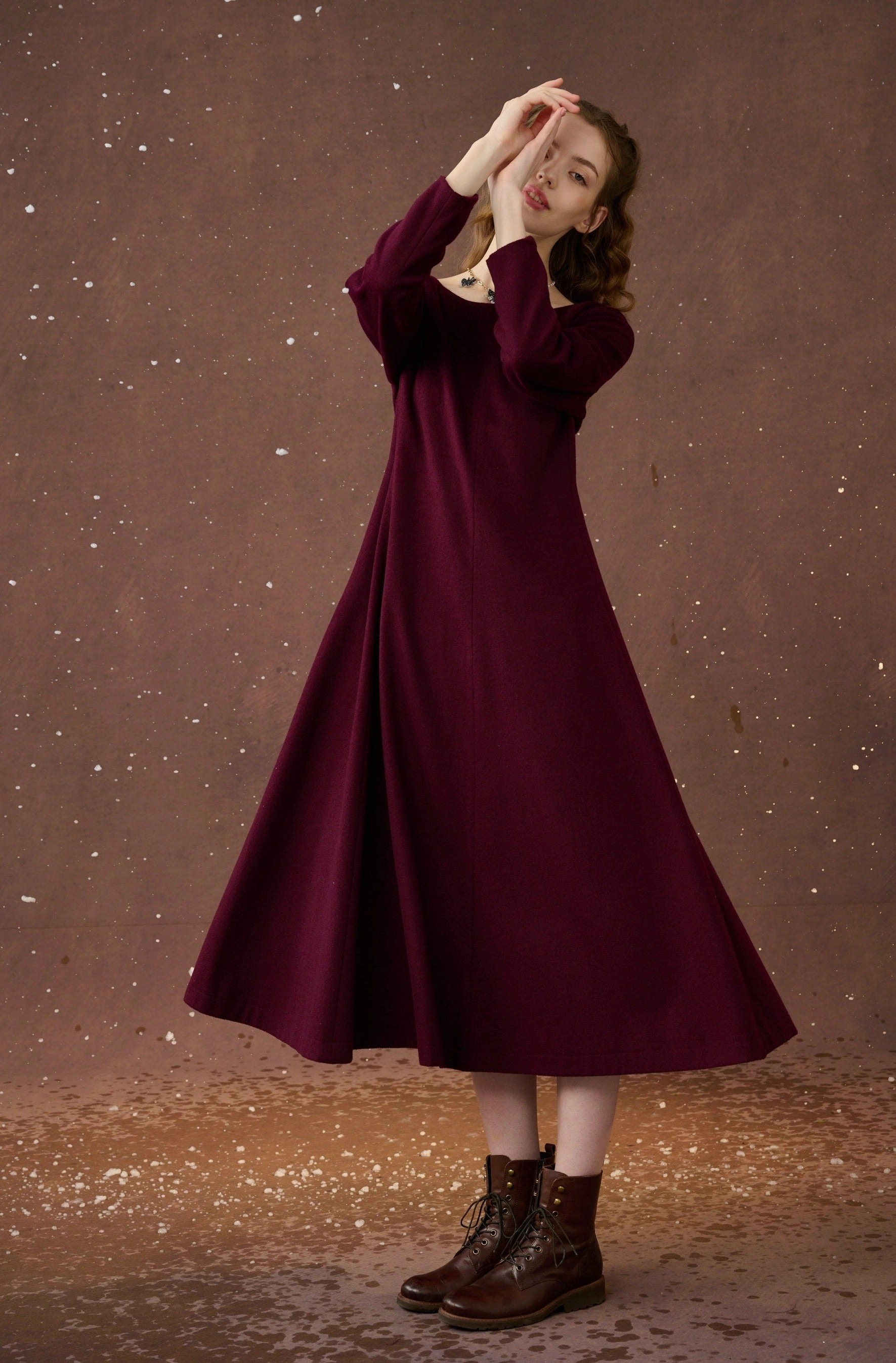 Mistletoe 17 | Vintage wool dress in Purple Water Repellent Finish Removable Hood