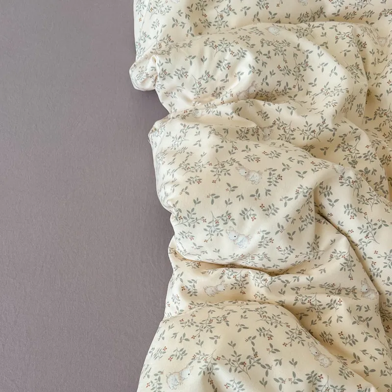 Modern Vintage Floral Double Gauze Cotton Duvet Cover Set, Purple Flat/Fitted Sheet