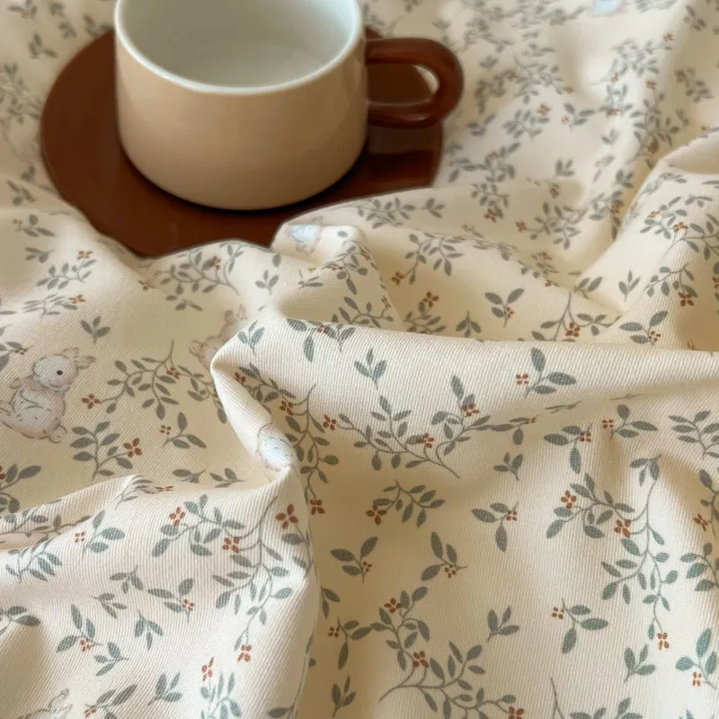 Modern Vintage Floral Double Gauze Cotton Duvet Cover Set, Purple Flat/Fitted Sheet