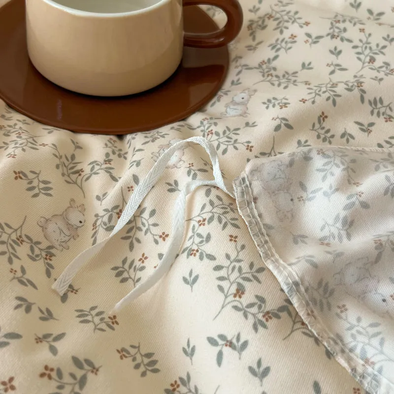 Modern Vintage Floral Double Gauze Cotton Duvet Cover Set, Purple Flat/Fitted Sheet